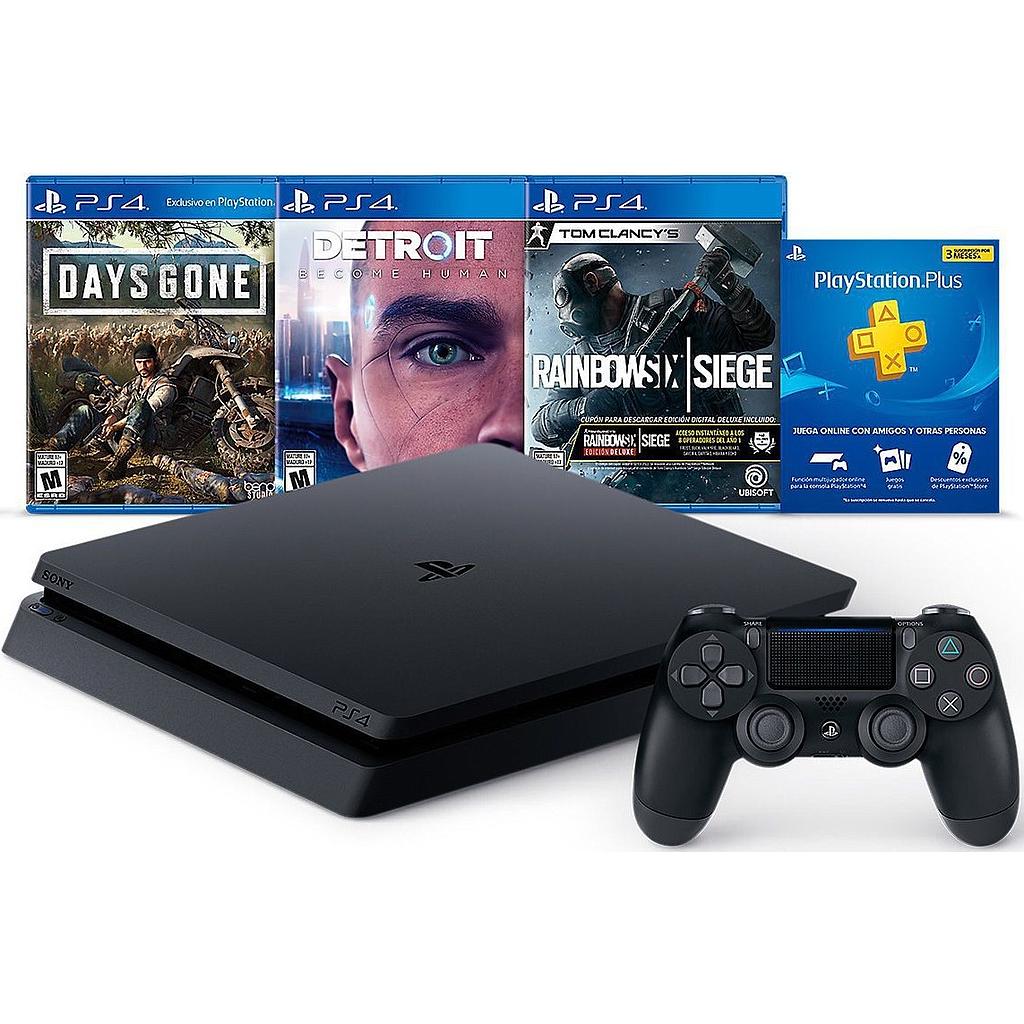 PLAY STATION 4 ORIGINAL SLIM SONY 1TB + 3 JUEGOS FISICOS (DAYS GONE-DETROIT-RAINBOW)