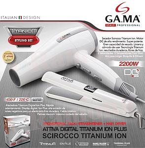 SET PLANCHITA ATTIVA TITANIUM + SECADOR ELEGANZA TITANIUM ION GAMA