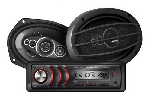 KIT AUTOESTEREO DESMONTABLE + JGO DE PARLANTES 6X9" CROWN MUSTANG 9000BT