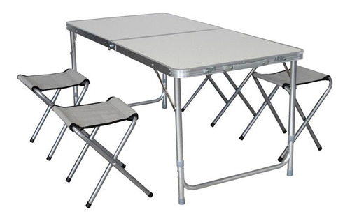 MESA DE CAMPING ALUMINIO CON 4 SILLAS OUTDOORS 1011