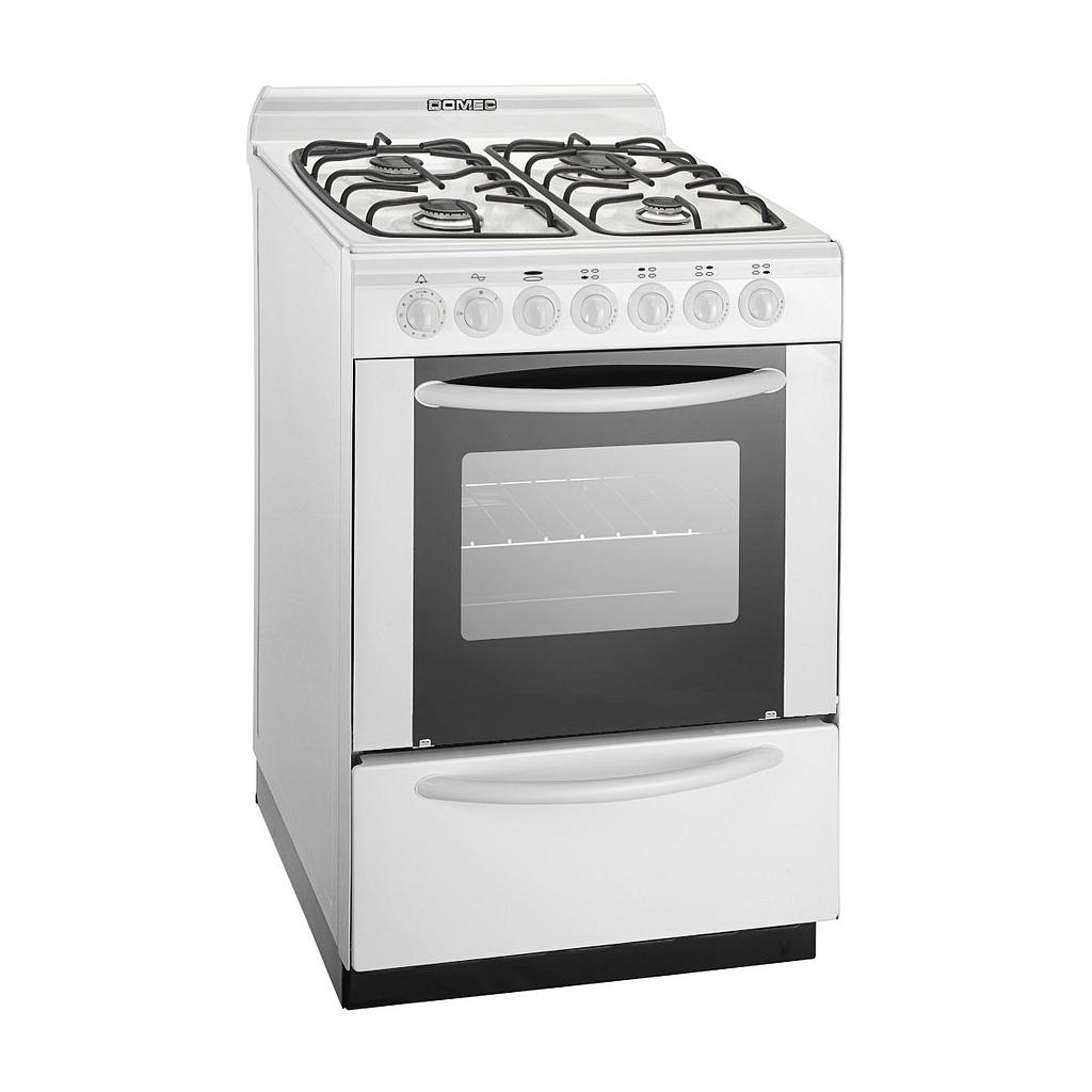 COCINA DOMEC 4 HORNALLAS BLANCA CON ENCENDIDO Y LUZ 56 CM CBULEAV