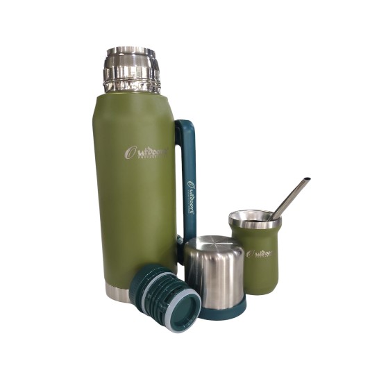 KIT TEMPO MATE TERMO 1 LTS + MATE CON BOMBILLA 192 ML COLORES OUTDOORS