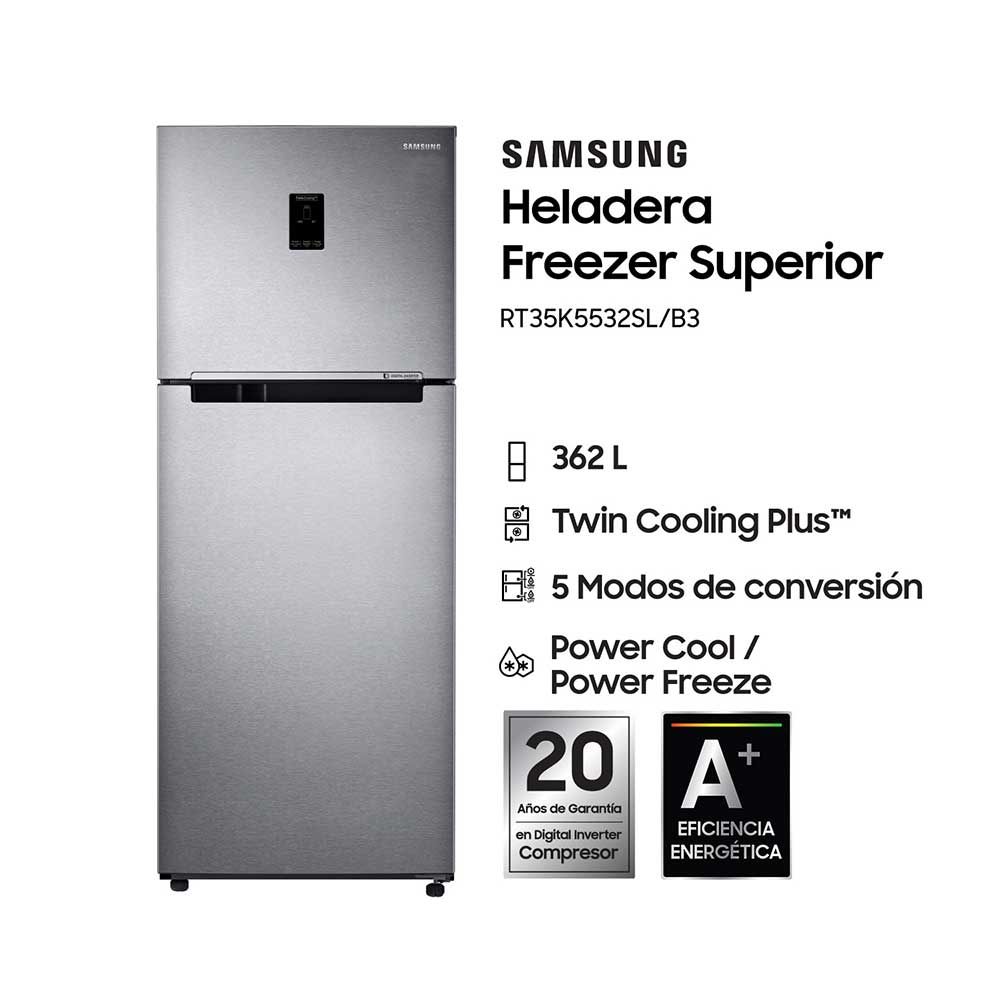 HELADERA CON FREEZER SAMSUNG 362 LTS SILVER NO FROST RT35K5532SL