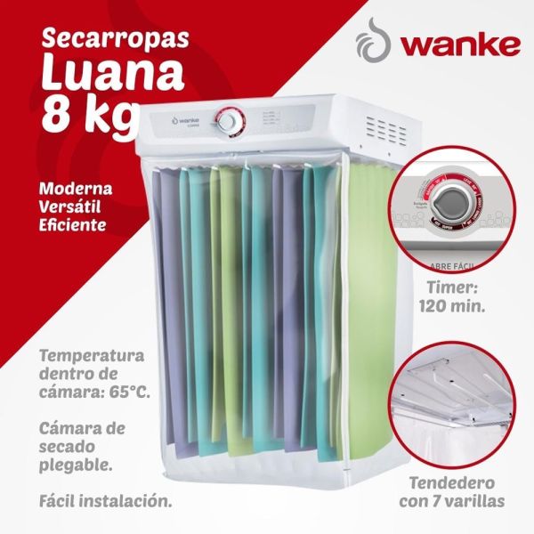 SECADORA DE ROPA DE PARED CON PERCHAS 8 FUNCIONES 8 KG COMFORT BLANCO-GRIS WANKE SWCA080