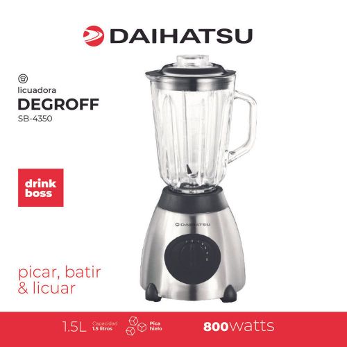 LICUADORA DE MESA JARRA VIDRIO INOXIDABLE 1.5 LTS 800W DEGROFF DAIHATSU SB4350