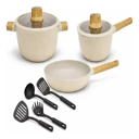 SET DE COCINA DE ALUMINIO FORJADO 9 PIEZAS GOURMET BEIGE KANJI JNA012