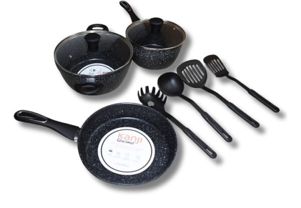 SET DE COCINA DE ALUMINIO FORJADO 9 PIEZAS GOURMET NEGRO KANJI JNA010