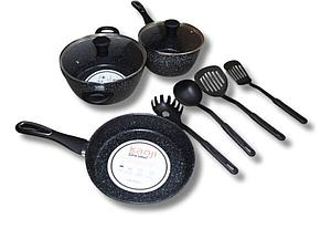 SET DE COCINA DE ALUMINIO FORJADO 9 PIEZAS GOURMET NEGRO KANJI JNA010