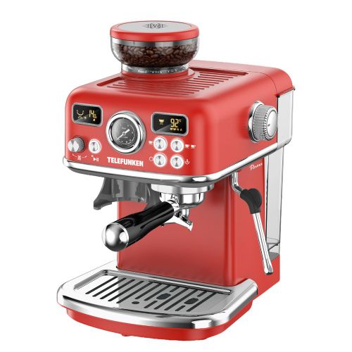 CAFETERA EXPRESSO CON MOLINILLO INTEGRADO DIGITAL 1500W ROJA TELEFUNKEN PARMA