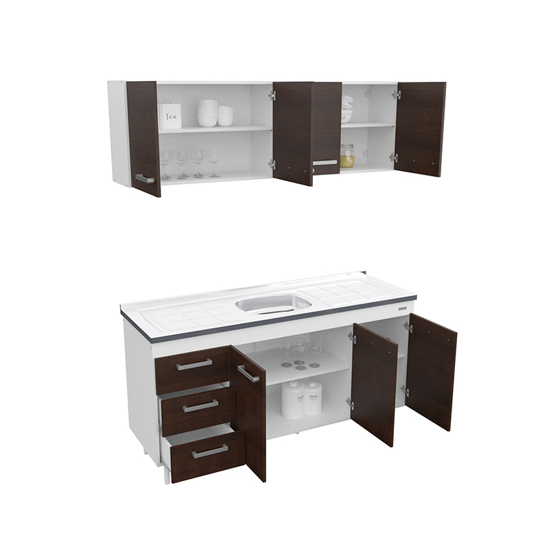 COMBO COCINA 1.60 BLANCO CON BACHA FRENTE CHOCOLATE