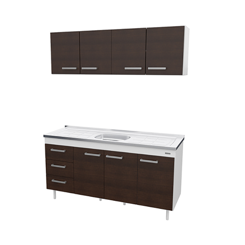 COMBO COCINA 1.60 BLANCO CON BACHA FRENTE CHOCOLATE